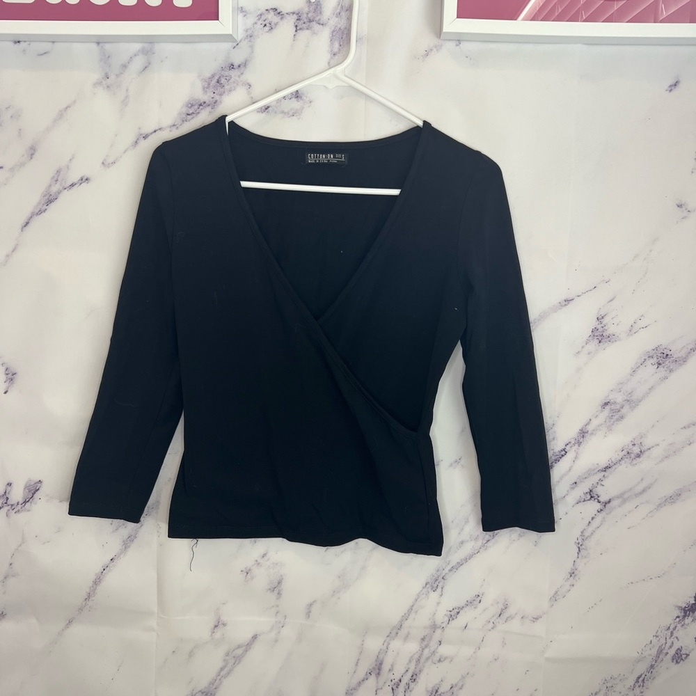 Cotton On Black wrap v neck top sz S